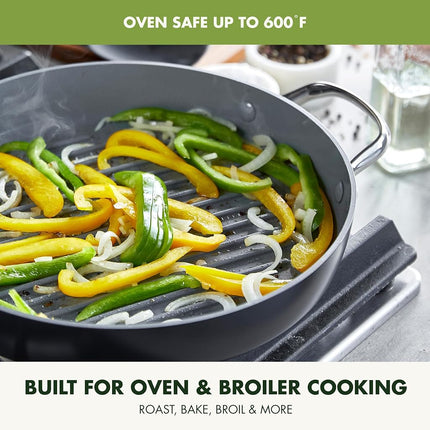 GreenPan Valencia Pro Hard Anodized Healthy Ceramic Nonstick 28 cm Grill Pan, PFAS-Free, Induction, Dishwasher Safe, Oven Safe, Gray