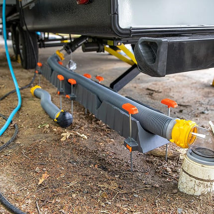 Camco Rhino Camper/RV Sewer Hose Support Kit - Supports Up to 20-Feet of RV Sewer Hose - Features Nesting Design for Easy RV Storage & Includes (6) 30” Section w/4 Stakes Each (43071)
