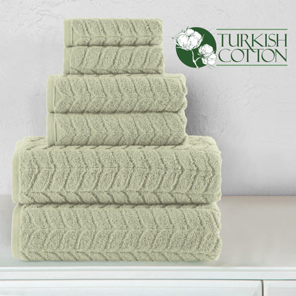 Elegant Comfort Luxury 6-Piece 100% Turkish Cotton Jacquard Braided Textured Premium Hotel Quality Towel Set– Soft and Absorbent, Includes 2 Bath Towels, 2 Hand Towels and 2 Washcloths, Jade Green
