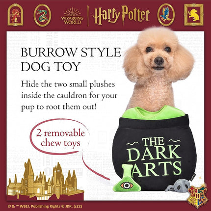 Harry Potter 10" Dark Arts Potion Burrow Toy Dog Toy Dark Arts Cauldron with Plush Removable Parts Dark Arts Cauldron, Potion, and Spider Toys for Dogs