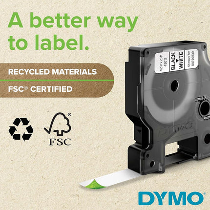 DYMO Authentic D1 Durable Labels | Black Print on White Tape | 12 mm x 5.5 m | High-Performance Label Tape for LabelManager Label Makers
