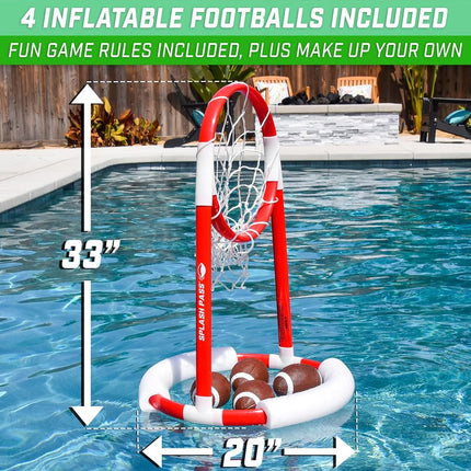GoSports Splash Pass Floating Pool Football Game Includes Hoop, 4 Footballs and Pump