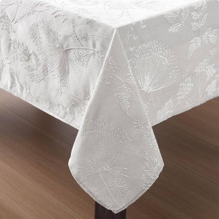 Laura Ashley Tablecloth Raised Woven Embroidered Jacquard Fabric, Wrinkle Resistant for Dining, Holiday, Party, Wedding or Banquet, 60" x 102", Cynthia Beige