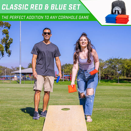 GoSports Set de 8 Sacos de Frijoles Oficiales para Cornhole - para Todo Clima - Rojo y Azul Clásico