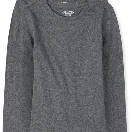 The Children's Place Girls' Basic Short Sleeve Layering Tee, Dk Gray 2-pack, X-Small