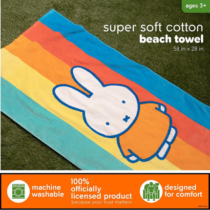 Miffy Kids Cotton Beach Towel, 58 x 28 Inch, Soft & Absorbent Pool, Bath & Beach Towel (Officially Licensed Product) by Franco