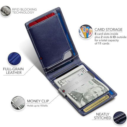 Cartera SERMAN Brands con clip para billetes - Carteras para hombre delgadas para bolsillo delantero con bloqueo RFID, tarjetero minimalista, billetera plegable pequeña, Z. Atlantic Blue Transformer, delgada