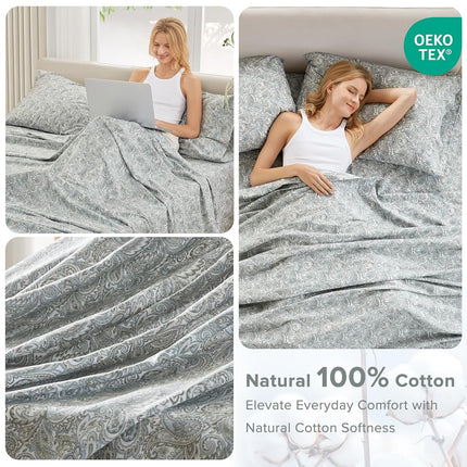 Comfort Spaces 100% Cotton Percale Sheets King Extra Deep Pocket 4 Piece