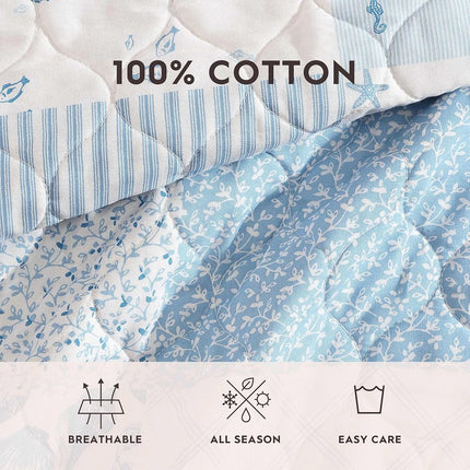 Laura Ashley - Quilt Set, Breathable Premium Bedding with Matching Shams, Luxuriously Soft Home Decor (Colleens Coastal Patchwork Blue, King)