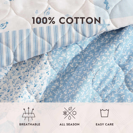 Laura Ashley - Quilt Set, Breathable Premium Bedding with Matching Shams, Luxuriously Soft Home Decor (Colleens Coastal Patchwork Blue, King)