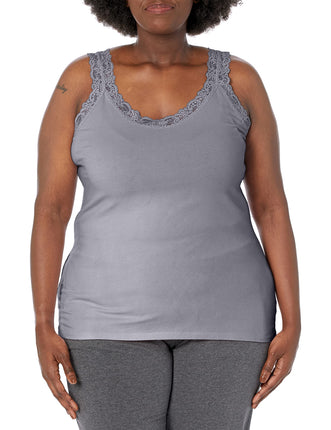 JUST MY SIZE Women's Lace Tank Shirt, Light Steel,