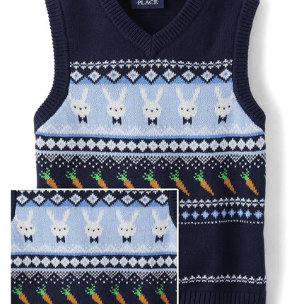 The Children's Place Boys' Sweater Vest, Easter Bunny Striped Vest, XX-Large