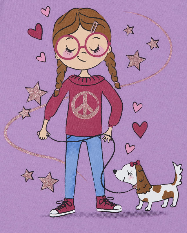 The Children's Place Camiseta gráfica de manga corta para niñas, paquete de 2, Perro niña/Gato niña, 18-24 meses