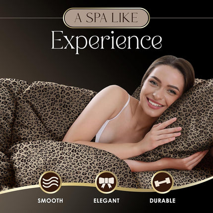 MARTEX Elegance Seduction 1S51588 Satin Silky Deep Pocket Easy Care Machine Washable 1 Fitted Sheet 1 Flat Sheet and 2 Pillowcases Queen Size 4 Piece Leopard Animal Print Sheet Set, Queen, Brown