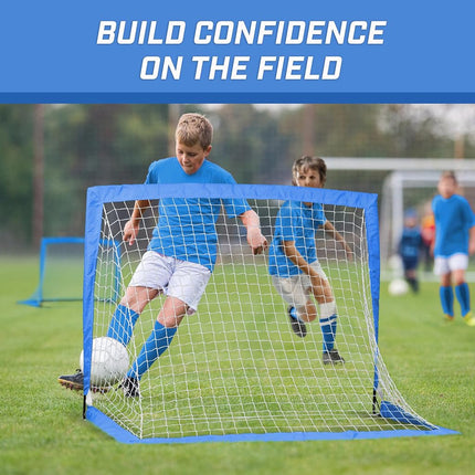 GoSports Team Tone 4 ft x 3 ft Portable Soccer Goals for Kids - Set of 2 Pop Up Nets for Backyard - Royal Blue