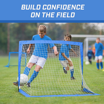GoSports Team Tone 4 ft x 3 ft Portable Soccer Goals for Kids - Set of 2 Pop Up Nets for Backyard - Royal Blue
