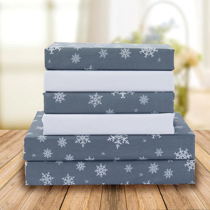 Elegant Comfort Luxury Soft Bed Sheets Holiday Pattern 1500 Premium Hotel Quality Microfiber - Softness Wrinkle and Fade Resistant (6-Piece) Bedding Set, Queen, Snowflake-Gray