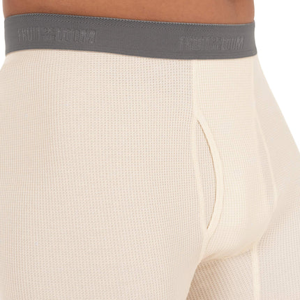Fruit of the Loom Men's Recycled Premium Waffle Thermal Underwear Long Johns Bottom (1, 2, 3, and 4 Packs) Pajama, Natural, 5X-Large