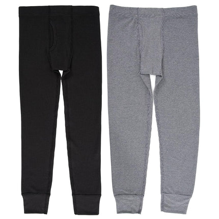 Fruit of the Loom Boys' Premium 2-Pack Thermal Waffle Bottom, Black/Heather Greystone, 4-5