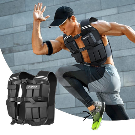 PROIRON Adjustable Weighted Vest 10kg, 20 Weight Packs, Weight Jacket Men Women with Reflective Stripe for Running Strength Training Workout Jogging Walking Home Gym Fitness Cardio Weight Loss, Black