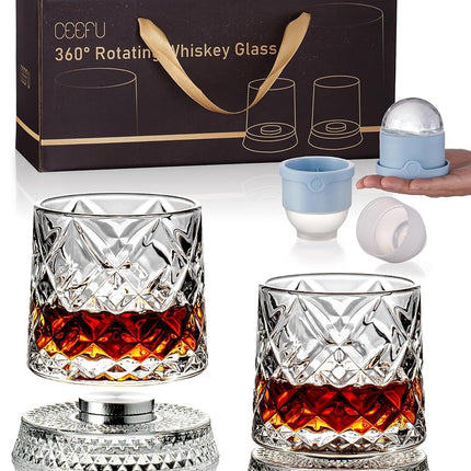 CEEFU Old Fashioned Whiskey Glasses with 360° Rota