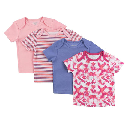 Hanes Camiseta para bebé niña, Flexy Soft Stretch, hombro expandible, paquete de 4, rosa/púrpura, 0-6 meses