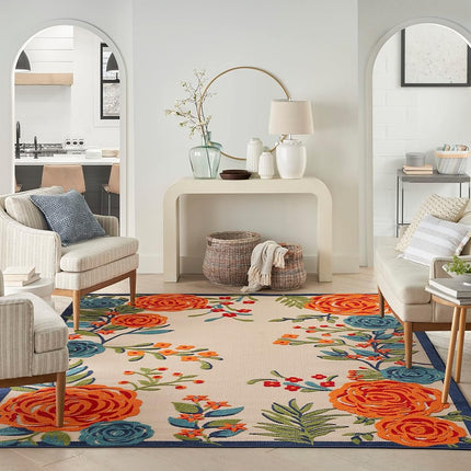 Alfombra de área Nourison Aloha para interior/exterior multicolor de 5'3" x 7'5", fácil de limpiar, no suelta pelo, para dormitorio, sala de estar, comedor, cocina (5x7)