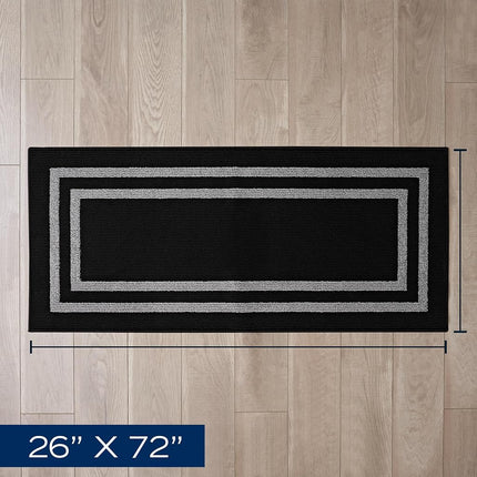 Nautica – Runner Rug | Indoor Runners for Hallways and Entry Rugs| Non-Slip and Non-Skid Entry and Kitchen Door Mat| Machine Washable Entryway Carpet Rugs |2'2" x 6'| Double Border Black