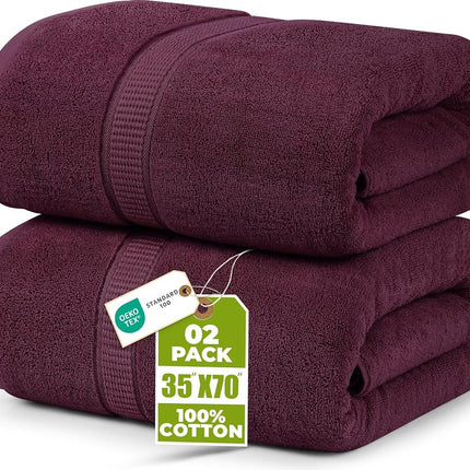 Utopia Towels - Luxurious Jumbo Bath Sheet (35 x 70 Inches, Biurgundy) - 600 GSM 100% Ring Spun Cotton Highly Absorbent and Quick Dry Extra Large Bath Towel - Super Soft Hotel Quality Towel (2-Pack)