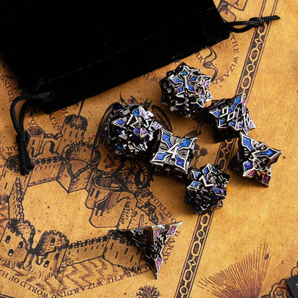 Metal Dice for DND - Spire Sanctum Series (Antique Silver Purple Glitter)