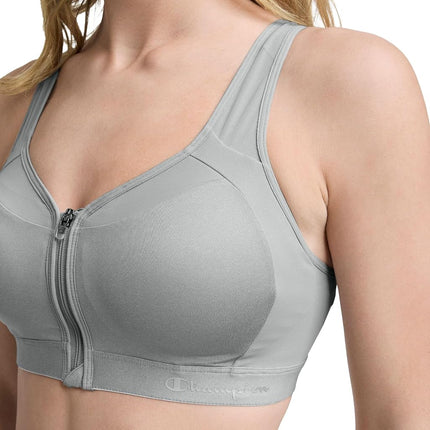Champion Women's Sports Bra, Motion Control Zip High-impact Sports Bra, Wirefree Bra for Women, Oxford Grey Heather, 42D