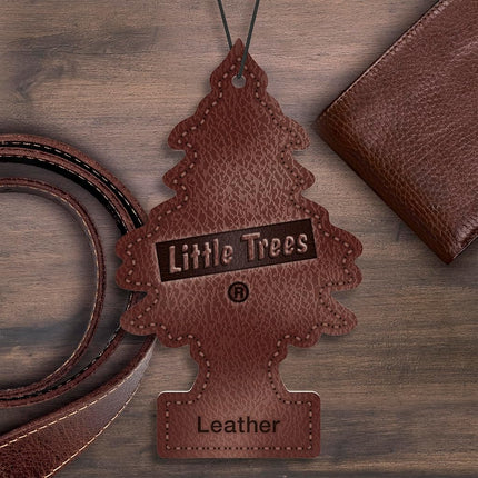 Little Trees Car Air Freshener I Hanging Tree Provides Long Lasting Scent for Auto or Home I Leather, 24 Count, (4) 6-Packs
