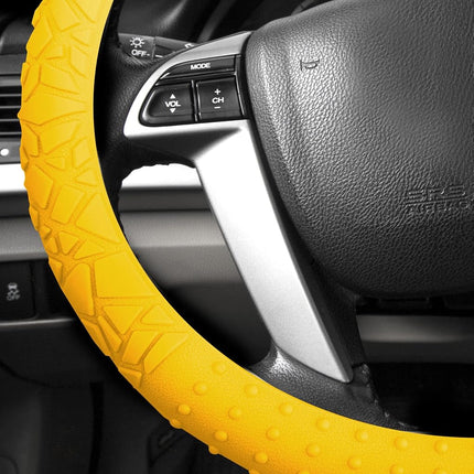 FH Group FH3002YELLOW Yellow Steering Wheel Cover (Silicone W. Nibs & Pattern Massaging grip Wheel Cover Color-Fit Most Car Truck Suv or Van)