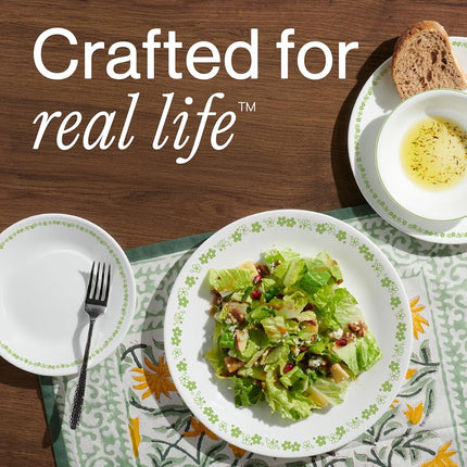 Corelle Vitrelle 18 Piece Glass Dinnerware Sets, Service for 6, Triple Layer Chip & Crack Resistant Glass Plate and Bowl Sets, Spring Blossom Green