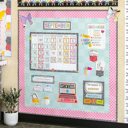 Teacher Created Resources Cool for School Pink Checkered Border - 50 Feet - Decorative Bulletin Boards, Walls, Desks, Windows, Doors, Lockers, Schools, Classrooms, Home School and