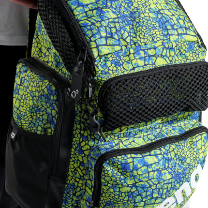 Arena One Go Backpack Swimmers Athletes Sports Gym Rucksack Multisport Daypack Large Size Training Gear Equipment Swim Bag for Men and Women, 45 Liters, Snakeskin Print Green