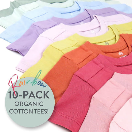 HonestBaby Multipack Short Sleeve T-Shirt Tee 100% Organic Cotton Infant Baby, Toddler, Little Kids Boys, Girls, Unisex, Rainbow Gems Pinks, 24 Months