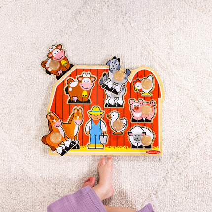 Melissa & Doug Jumbo Knob Wooden Peg Puzzle – Farm Animals Toy for Toddlers, Chunky Early Learning Puzzle for Ages 1+
