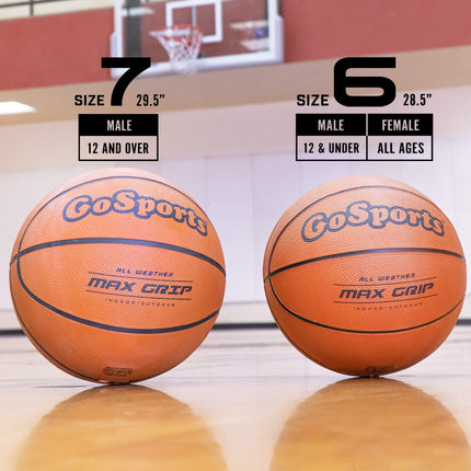 Ballons de basketball en caoutchouc GoSports pour l'intérieur/extérieur - Lot de six ballons de taille 7 avec pompe et sac de transport