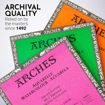 Arches Watercolor Paper Block, Hot Press, 7.9" x 7.9", 140 Pound