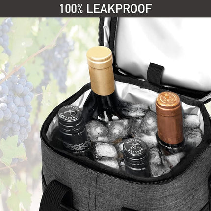 opux Wine Bag, 4 Bottle Wine Cooler Bag, Insulated Wine Tote Carrier for Travel Picnic BYOB, Leakproof Padded Portable Wine Bottle Bag for Wine Lovers Gift Women Men Christmas (Charcoal Gray)
