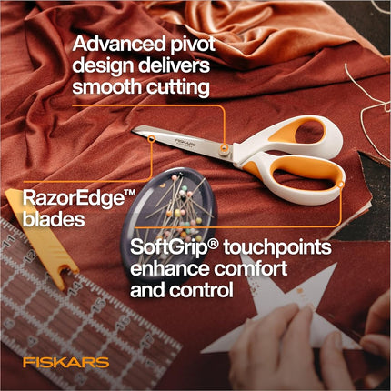 Fiskars RazorEdge Fabric Scissors - 8" Heavy Duty Fabric Shears with SoftGrip Ergonomic Handle, Premier Grade Stainless Steel Blades