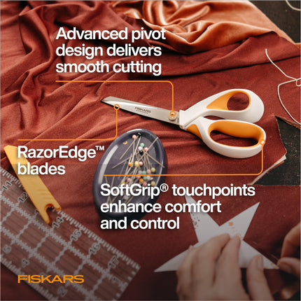 Fiskars RazorEdge Fabric Scissors - 8" Heavy Duty Fabric Shears with SoftGrip Ergonomic Handle, Premier Grade Stainless Steel Blades