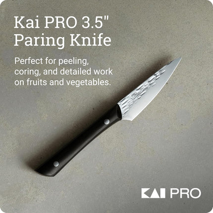 Kai PRO 3.5" Paring Knife, Hand Sharpened Vegetable & Fruit Knife, Japanese AUS6M Stainless Steel Blade, Full-Tang POM Handle, NSF Certified, Small Kitchen Tool for Peeling, Coring & Cutting