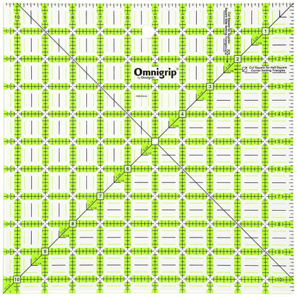 Dritz Omnigrip 6.5in 8.5in 10.5in Combo Pack Quilting Ruler, 6" by 6" Stitched in Yarn, Clear