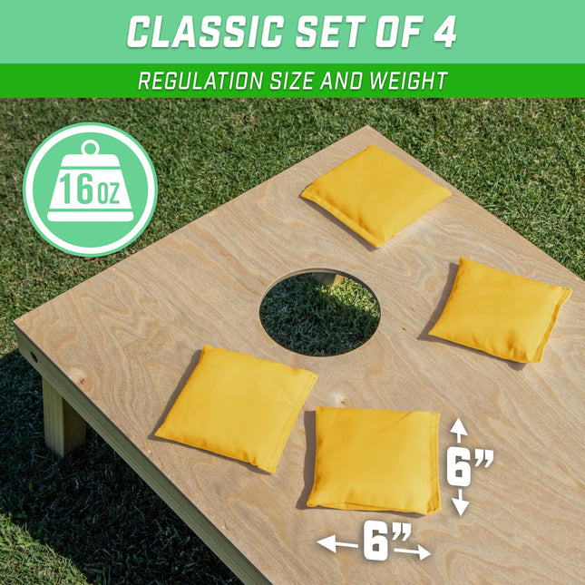 GoSports Juego de 4 sacos de cornhole - Reglamento para todo clima - Amarillo clásico