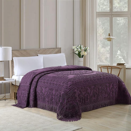 Beatrice Home Fashions Medallion Chenille Bedspread, Queen, Eggplant