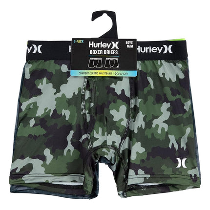 Hurley Boys' Classic Boxer Briefs (2-Pack), Black/Green Camo, Small