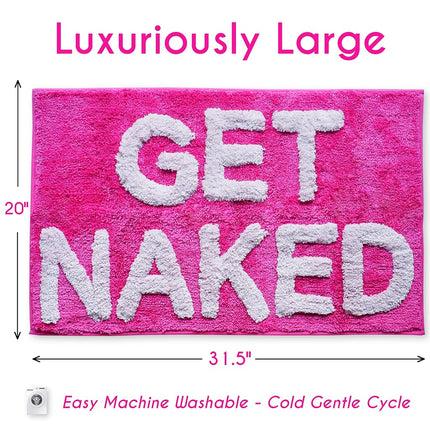 Get Naked Bath Mat - Funny Cute Bathroom Rug in Hot Pink, Magenta, Peach - Non-Slip Washable Shower Mat for Girls, Women - Fun College Apartment Decor