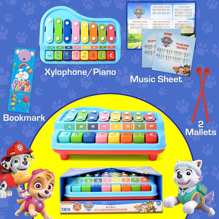 Paw Patrol 2 in 1 Baby Piano Xylophone Toy for Kids Toddlers Girls Boys Musical Instrument with Multicolored Keys Keyboard Sheet Music Two Mallets